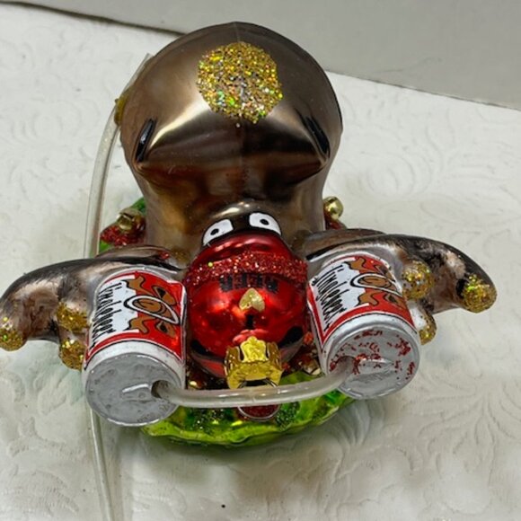 Jingle Beer Moose Head in Wreath Glitter Beer Funnel Glass Christmas Ornament 4" - Picture 6 of 11